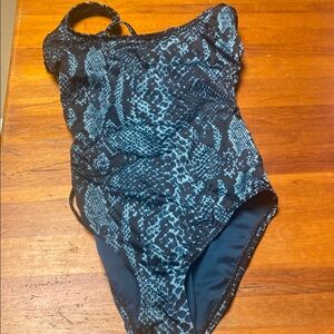 All in Motion Teal and Black Snakeskin Patterned One Piece